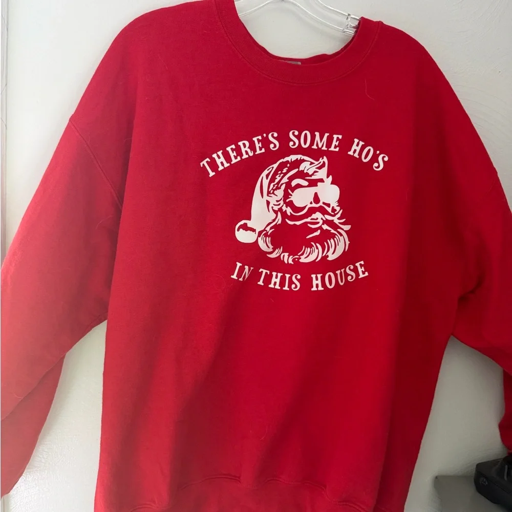 Gildan Red Holiday Sweatshirt with White Santa Graphic